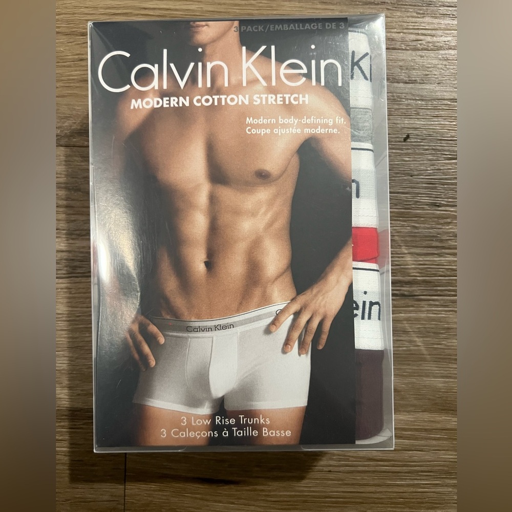 Calvin Klein Modern Cotton Stretch - 3 Low Rise Trunks XL - Gray, Red, Brown